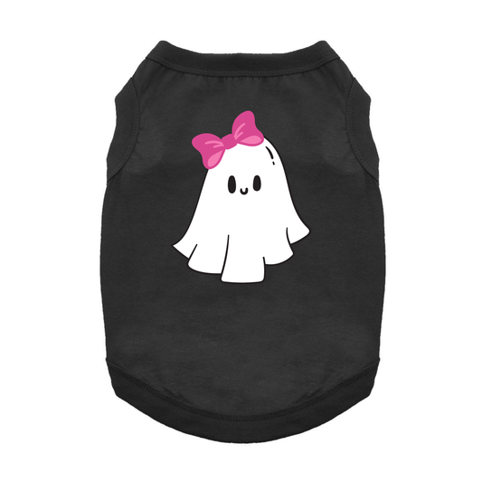 Cute Ghost with Bow Dog Tank - Jet Black