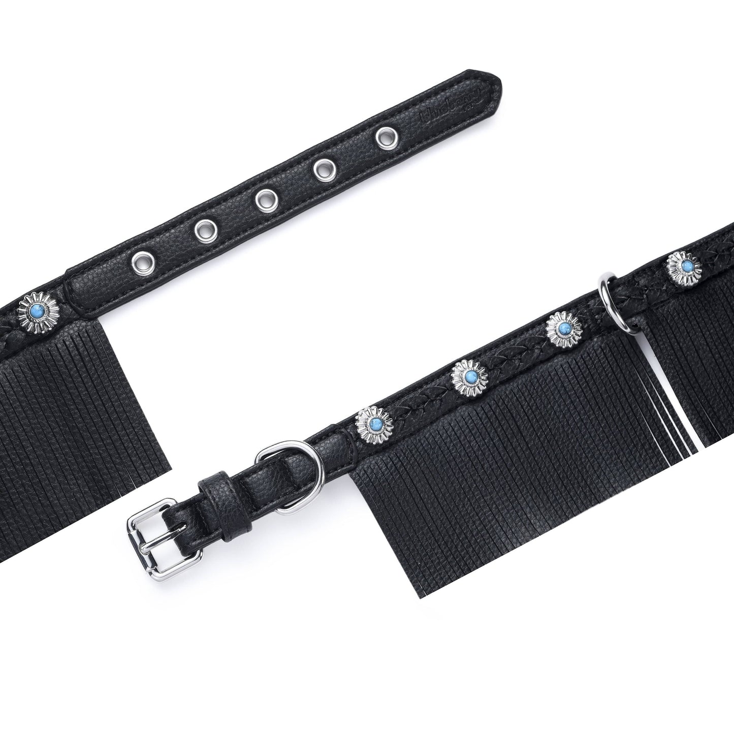 Tan Fringed collar Western Style Silver-Powered Freshness Microfiber Suede Dog Collar – Fringed Style with Turquoise Studs