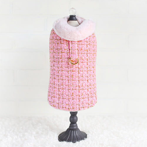 Chantel Tweed Dog Coat: Luxurious Warm Faux Fur Lined Adjustable Pet Apparel
