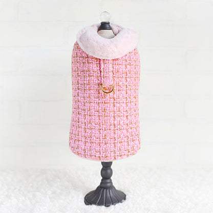 Chantel Tweed Dog Coat: Luxurious Warm Faux Fur Lined Adjustable Pet Apparel