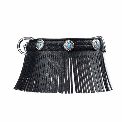 Tan Fringed collar Western Style Silver-Powered Freshness Microfiber Suede Dog Collar – Fringed Style with Turquoise Studs