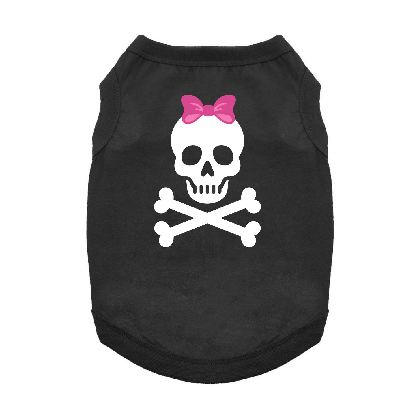 Pirate Skull with Pink Bow Dog Tank - Jet Black