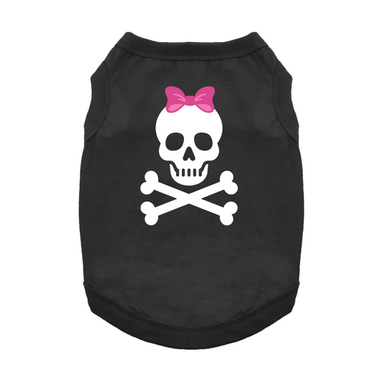 Pirate Skull with Pink Bow Dog Tank - Jet Black