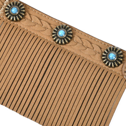 Tan Fringed collar Western Style Silver-Powered Freshness Microfiber Suede Dog Collar – Fringed Style with Turquoise Studs