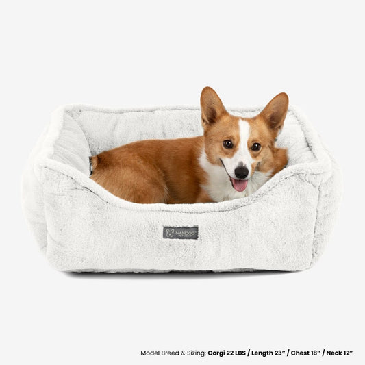 Reversible Plush Cloud Dog & Cat Bed - Soft, Washable, Pearl White Comfort