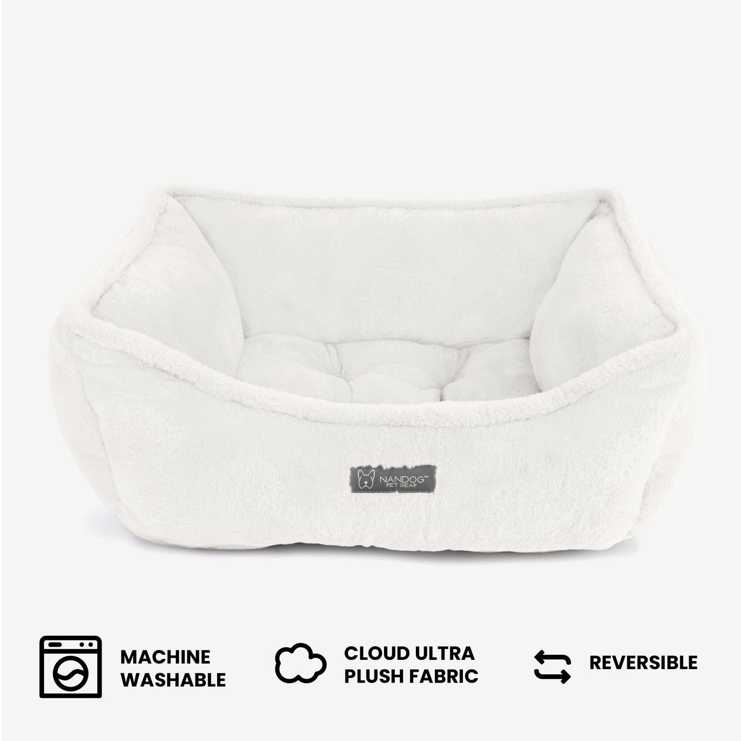 Reversible Plush Cloud Dog & Cat Bed - Soft, Washable, Pearl White Comfort