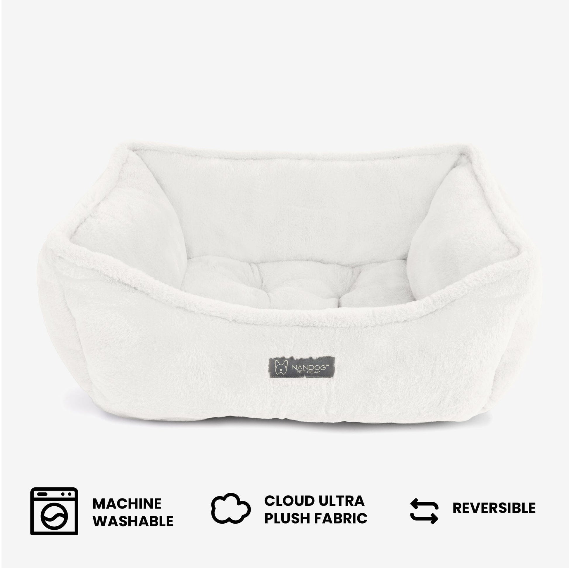 Reversible Plush Cloud Dog & Cat Bed - Soft, Washable, Pearl White Comfort