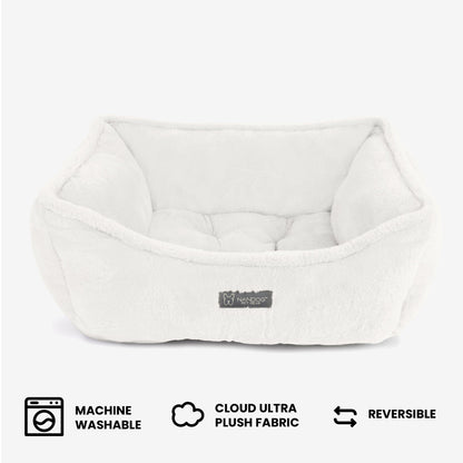Reversible Plush Cloud Dog & Cat Bed - Soft, Washable, Pearl White Comfort