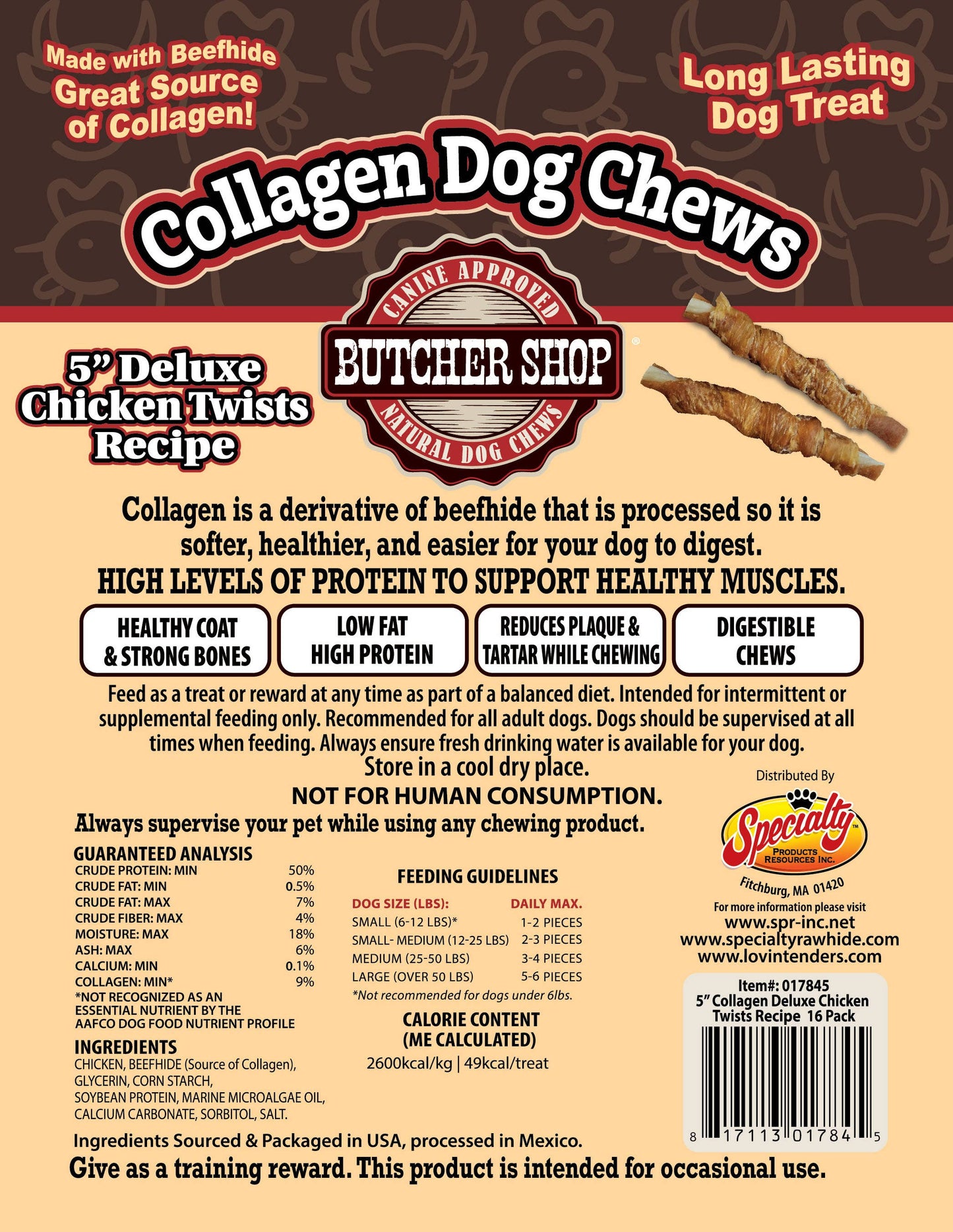 Butcher Shop Collagen Dog Chews 5" Delx Chicken Twists 16-Pk