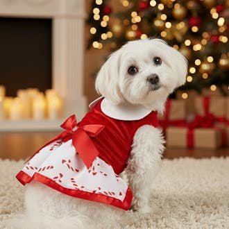 Holiday Dog Harness Dress - Candy Canes