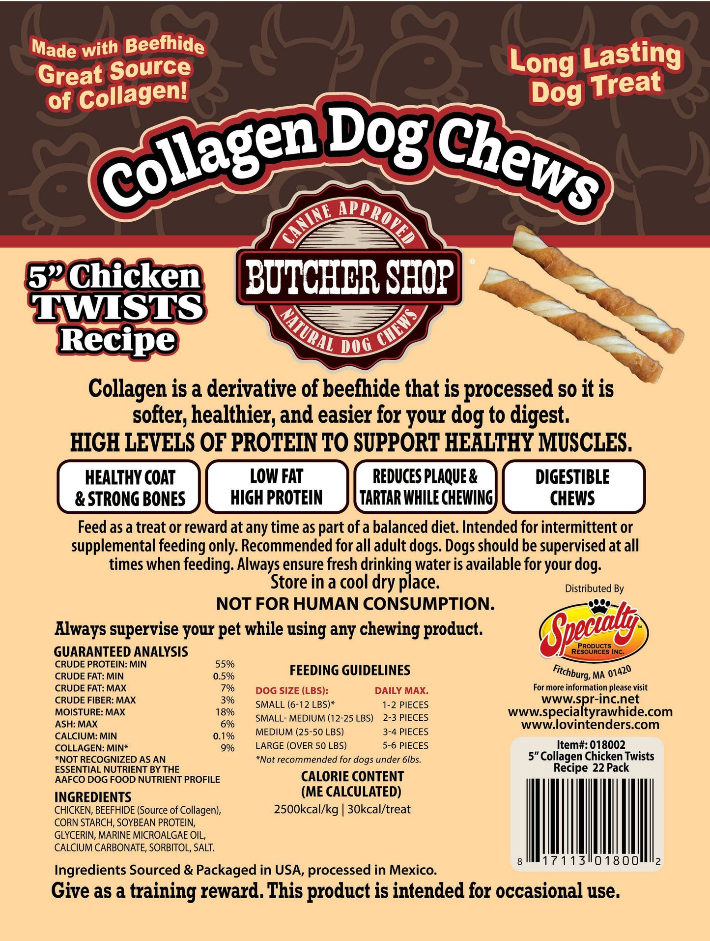 Butcher Shop Collagen Dog Chews 5" Chicken Twists 22-Pk