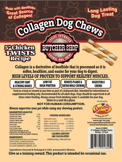 Butcher Shop Collagen Dog Chews 5" Chicken Twists 22-Pk