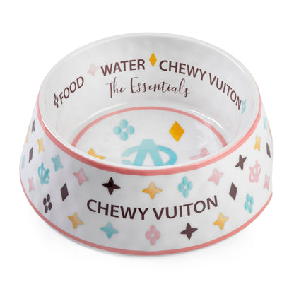 White Chewy Vuiton Dog Bowl - 3 Sizes!! Dog Food Bowl