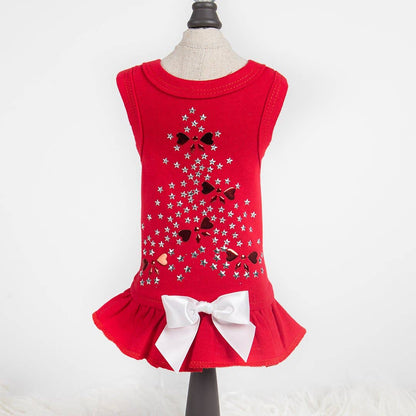 Adorable Pet Holiday Sparkle Dress with Red Bows for Festive Pups
