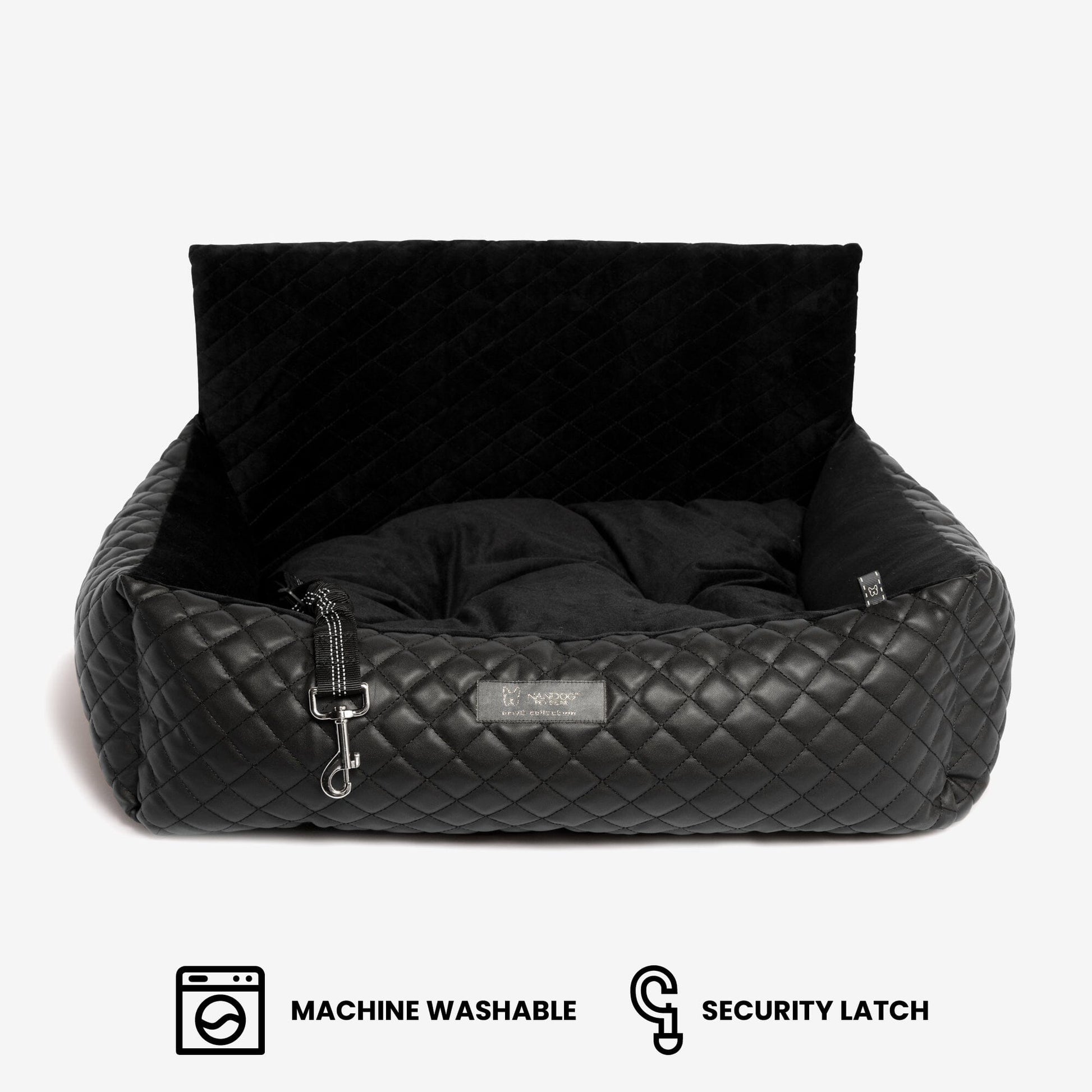 NANDOG Prive Collection Black Vegan Leather Dog Car Seat Bed