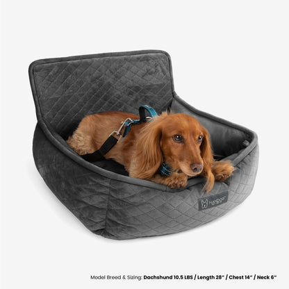 Secure Quilted Dog Car Seat for Small Pets - Dark Gray Comfort Booster