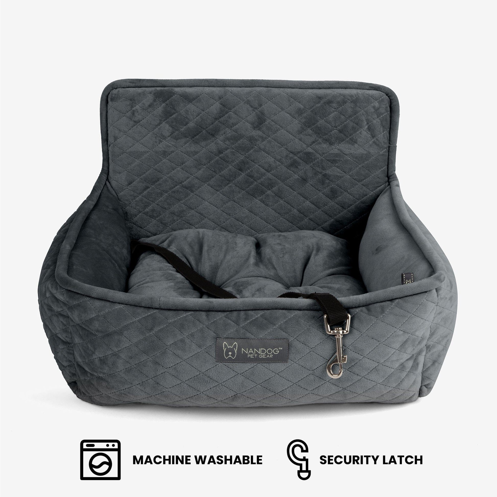 Secure Quilted Dog Car Seat for Small Pets - Dark Gray Comfort Booster