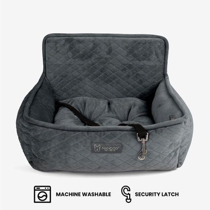 Secure Quilted Dog Car Seat for Small Pets - Dark Gray Comfort Booster