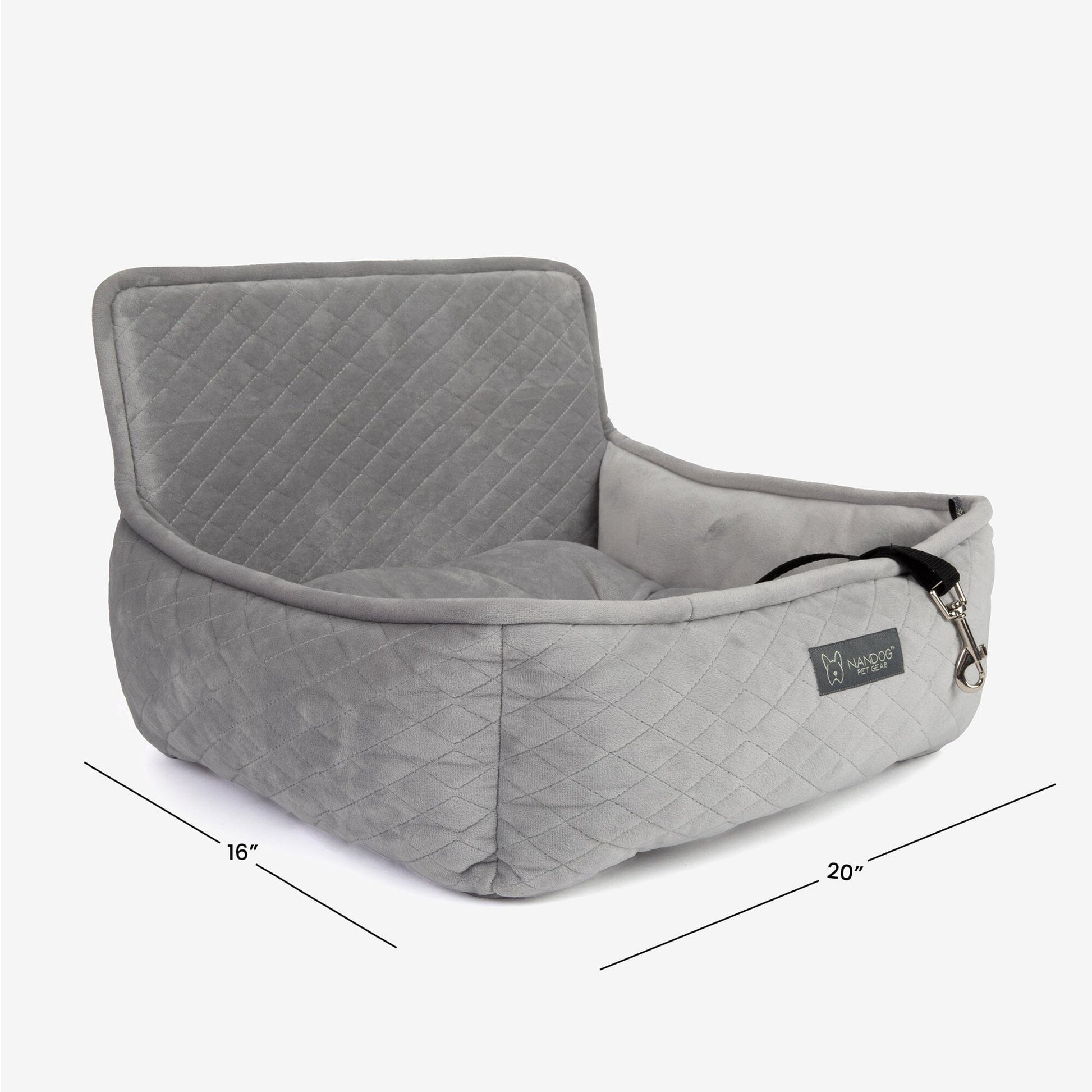 Luxury Quilted Small Dog Car Seat, Light Gray, Pet Travel Booster Safety