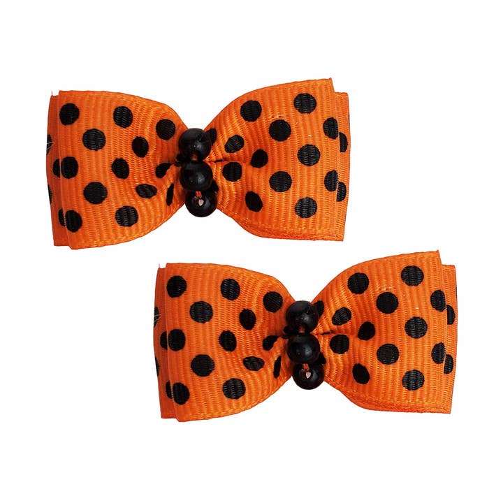 Spooky Chic Halloween Dog Hair Bows Orange Black Dot French Clip Set