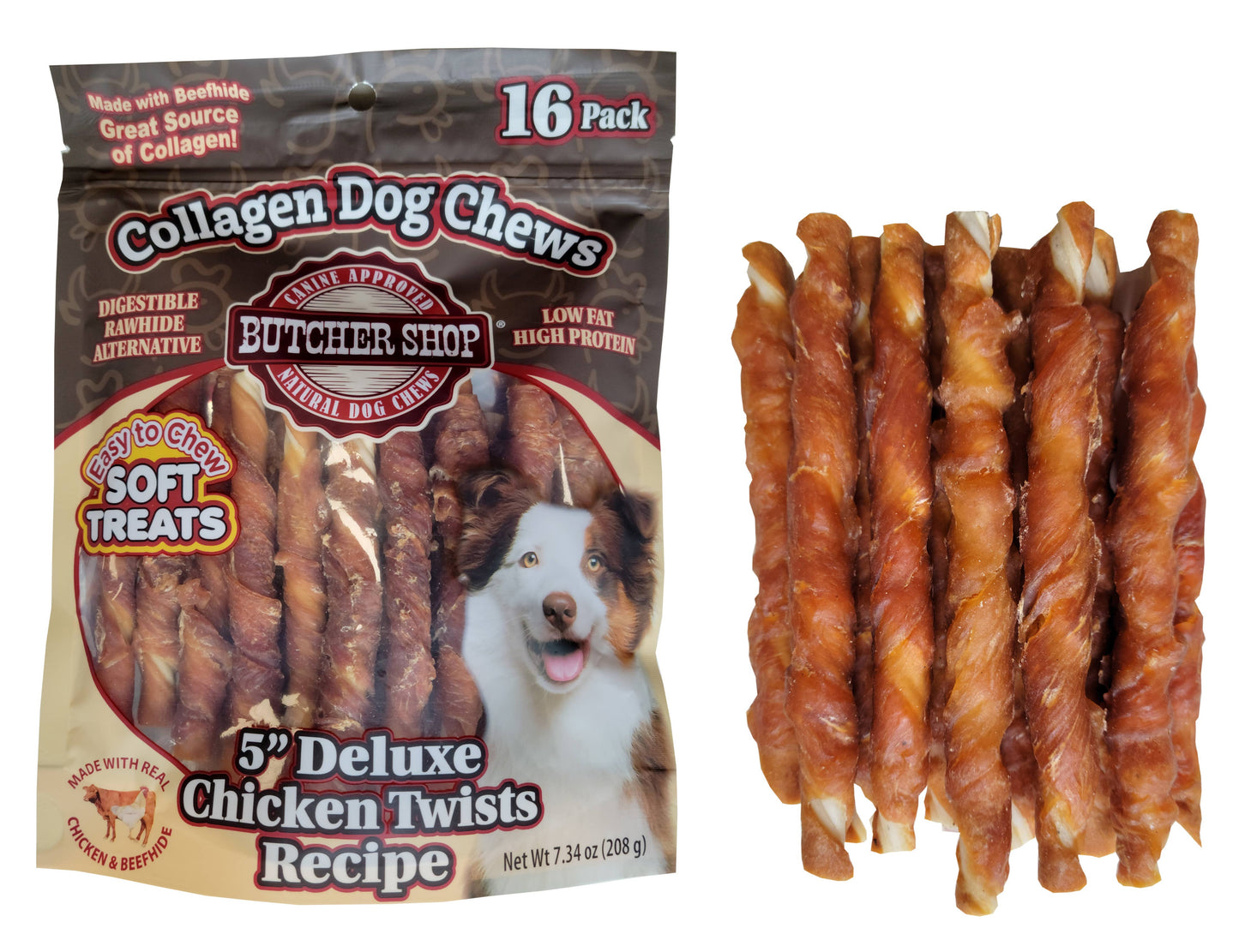 Butcher Shop Collagen Dog Chews 5" Delx Chicken Twists 16-Pk