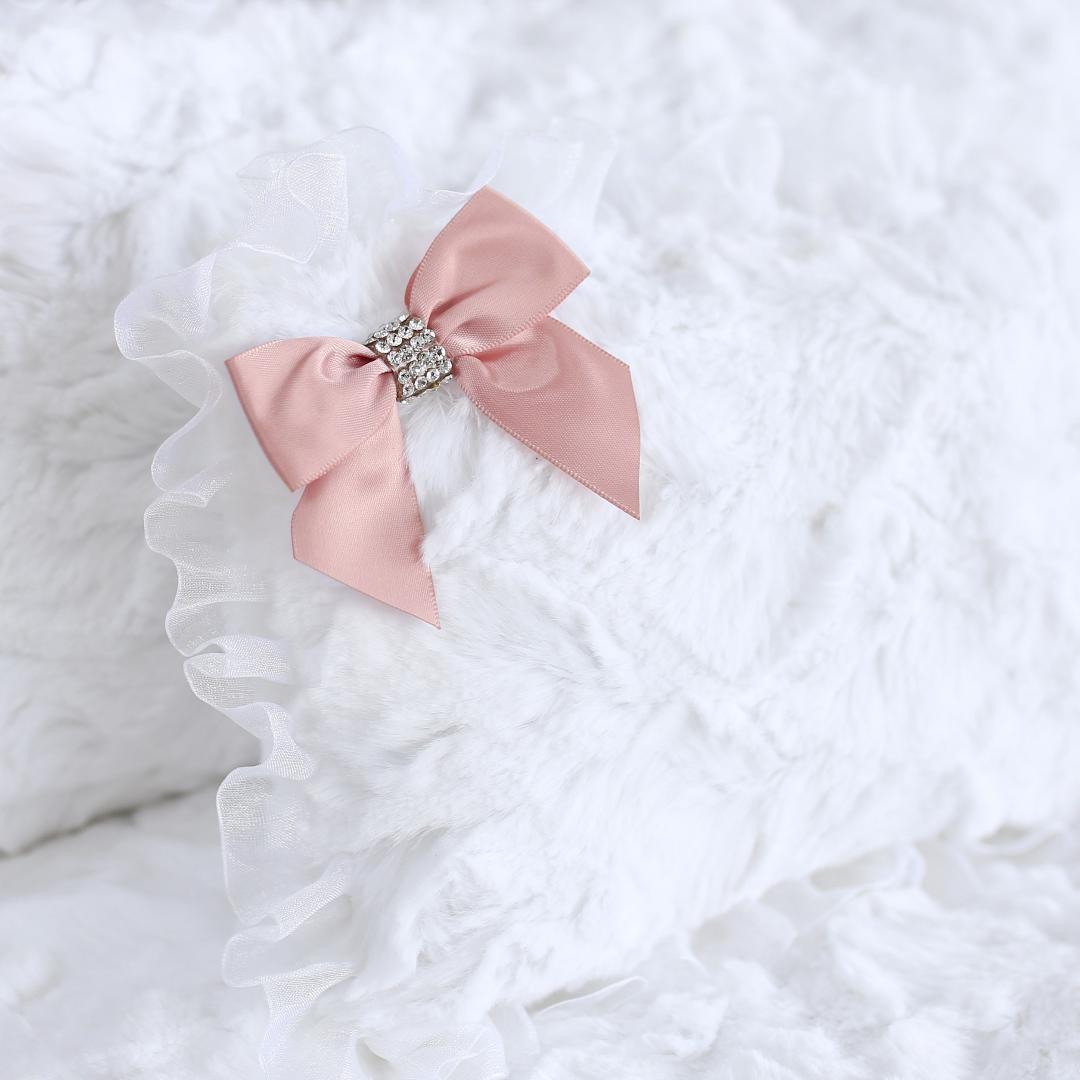 Luxury Enchanted Nights Dog Bed: Removable Pillow, Lace, Crystal, Satin Bows