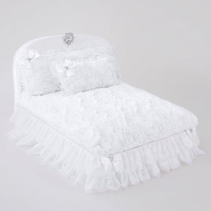 Luxury Enchanted Nights Dog Bed: Removable Pillow, Lace, Crystal, Satin Bows