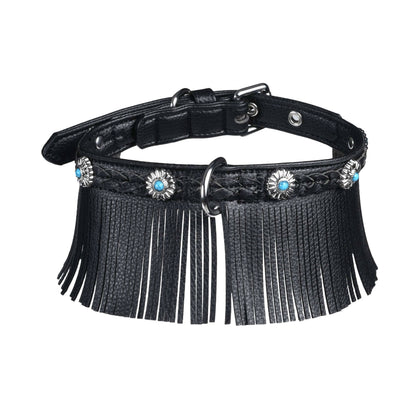 Tan Fringed collar Western Style Silver-Powered Freshness Microfiber Suede Dog Collar – Fringed Style with Turquoise Studs