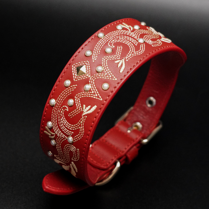 Red Collar Western Style Premium Leather Collar