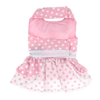 Charming Pink Polka Dot Lace Dog Dress Harness Set with Matching Leash