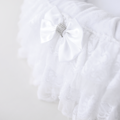 Elegant White Dog Bed: Luxury Microsuede, Lace, Bows, Removable Washable Pillow