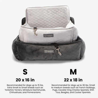 Luxury Quilted Small Dog Car Seat, Light Gray, Pet Travel Booster Safety